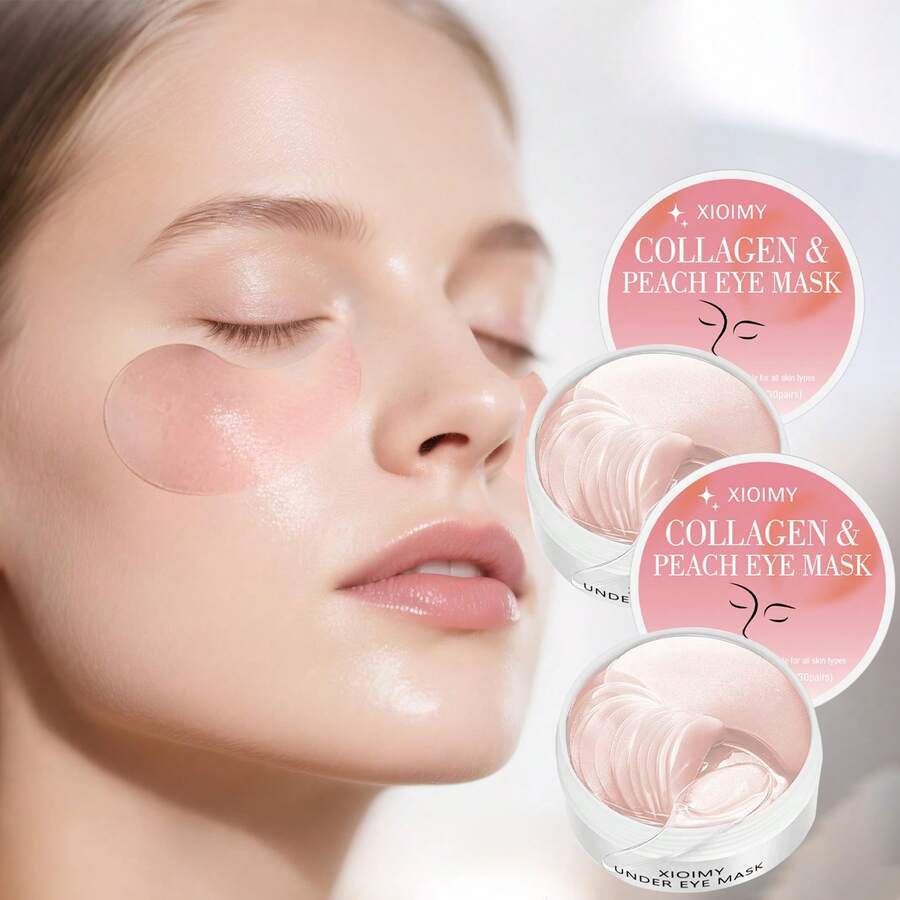Xioimy 60片胶原蛋白蜜桃眼膜，高度保湿，深层滋养，抚平并滋润眼周肌肤，蕴含胶原蛋白和蜜桃成分，适合所有肤质。 - 數量 - 查看 1