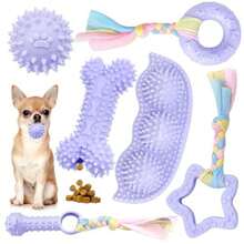 Petcare - Paquete de 6 juguetes masticables para cachorros para dentición lindos juguetes morados juguetes para perros pequeños cuerda de goma suave juguetes divertidos para perros bolas de - Púrpura - Ver 8