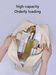 2026 New High-Capacity Portable Fashion Style High-Quality Women's Cosmetic Bag, Travel Makeup And Toiletry Storage Pouch - Beige - View 3