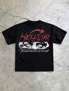 Hellstars Through The Lens Of Honesty Vintage Graphic T-Shirt,220g 100% Cotton,Round Neck Short Sleeve,Black Streetwear Essential For Summer Going Out,Unisex Style - màu đen - Xem 1