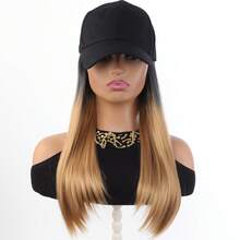 22英寸黑色合成棒球帽假发,时尚新款渐变染长直发假发,带耳钩 - Dark Brown - 查看 12