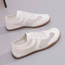 女士休闲网面运动鞋，简约透气训练鞋，校园休闲鞋，公路跑鞋，徒步露营鞋，户外滑板鞋，平底鞋 - 米色 - 查看 1