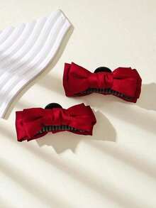 2pcs Bow Decor Barrette Women, Suitable Daily Wear And Events,Pink Accessories Valentine's Day,Hair Accessories,Hair Claw,Claw Clips,Hair Clutch,Hair Jaw Clip Fall Winter Hair Clip Vacation Outfits Woman - 勃根地 - 查看 6