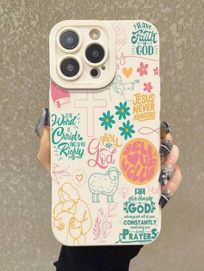 Letter Cross Painted Anti-Drop Perforated Beige Minimalist Anti-Fall Phone Case Compatible With IP 17/IP 17PRO/ Ip16/Ip 15 XR /7/8 /Ip 16 Promax /Ip 13 Case/Caseiphone15Promax/12PROMAX/13PROMAX/14PROMAX 13 14 11 12p14 P11 P12 XS.XR /78P.78GES2 Compatible Galaxy 10/9/Note9/12c/Note11pro/Note8Pro/9C/9a