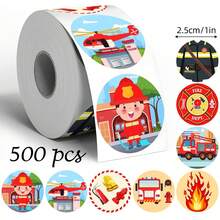 500张/卷 卡通消防员、消防车、灭火器、直升机、火焰贴纸，适用于教师、家长、学校、消防安全学习、鼓励贴纸、返校用品、礼品、剪贴簿用品、剪贴簿 - 卡通 - 查看 6