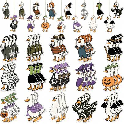 Bộ 15/30/45 chiếc trang trí treo hình ma và ngỗng bằng gỗ cho Halloween, đồ trang trí treo hình bí ngô và ngỗng hoạt hình ngộ nghĩnh dùng cho tiệc tùng, lớp học, sinh nhật, trong nhà và ngoài trời.