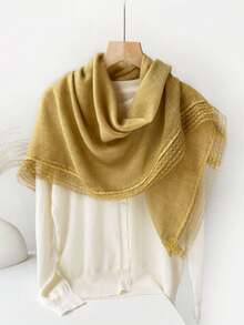 1pc Lace Trim Cotton Linen Lightweight Scarf, Summer Shawl Wrap, High-End Silk Scarf Gift - Multicolor - View 6