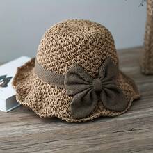 Vintage Ruffled Bow Straw Hat • Elegant French Sun Hat • Foldable & Breathable • Perfect For Travel & The Beach - Màu Khaki - Xem 5