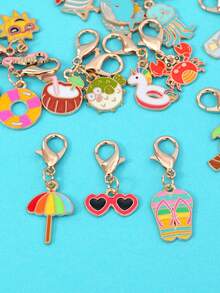 20pcs Ocean-Themed Enameled Beachy Stuff & Marine Life Pendant Keychain Charms, Colorful Wishging Bottle Sea Turtle Whale Charms Keyring Bulk - 20pcs - View 8