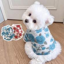 1件宠物狗/猫时尚衬衫，简约百搭轻盈顺滑不变形，精致印花，亲肤不刺激皮肤 - 藍色 - 查看 3