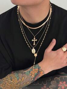 Bộ 4 dây chuyền mặt hình thánh giá phong cách Rock & Hip Hop cổ điển, thiết kế Gothic Punk, tối giản, phong cách đường phố, phù hợp cho các dịp lễ, tiệc tùng, đeo hàng ngày, quà tặng dây chuyền unisex. - vòng cổ - Xem 3