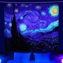 1 Pc Starry Sky Uv Light Blue Tapestry, Flag For Room, Room Decor, Tapestry, Wall Decor, Wall Art ,Room Stuffs, Flags For Room, Home Decor, Wall Tapestry - 1PC - 查看 2