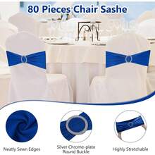 150 Pieces Spandex Stretch Chair Sashes Bows Elastic Chair Cover Bands Ties With Slider Wedding Party Reception Events Universal Ceremony Banquet Decorations (Gold) - Blue - View 3
