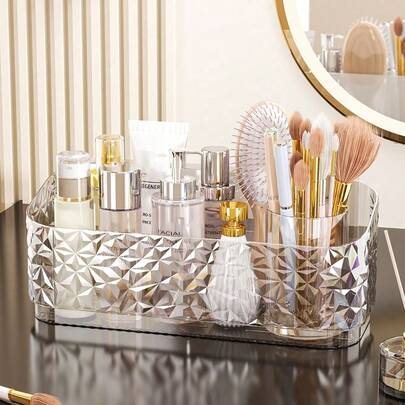 1pc Wall Mounted Storage Rack, Floating Bathroom Shelf, Shower Caddy, Transparent Luxury Bathroom Organizer Rack For Shampoo, Cosmetics, Skincare And Toiletries, Makeup Organizer, Suitable For Bathroom And Kitchen