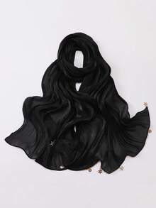 1pc Women's Solid Color Silk Starry Snowflake Chain Decorative Shiny Scarf, Fashion Elegant Headscarf, Sun Protection Silk Hijab - Multicolor - View 6