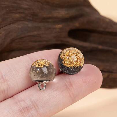 20pcs Elegant Golden Foil Bead Buttons In Black & White - Resin & Metal, Perfect For Cheongsam, Shirts, Sweaters - Traditional Chinese Style Fasteners, Buttons For Clothes