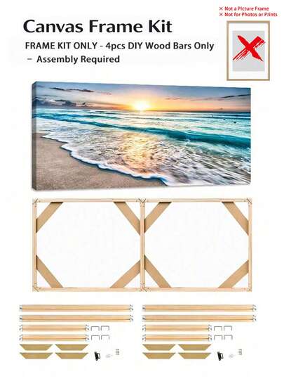 DIY Holzrahmen Set, inklusive Zubehör, ohne Leinwand, einfache Montage, Leinwandgröße sollte 5 cm größer als der Rahmen sein, geeignet für Ölgemälde 100x50 cm/50x70 cm