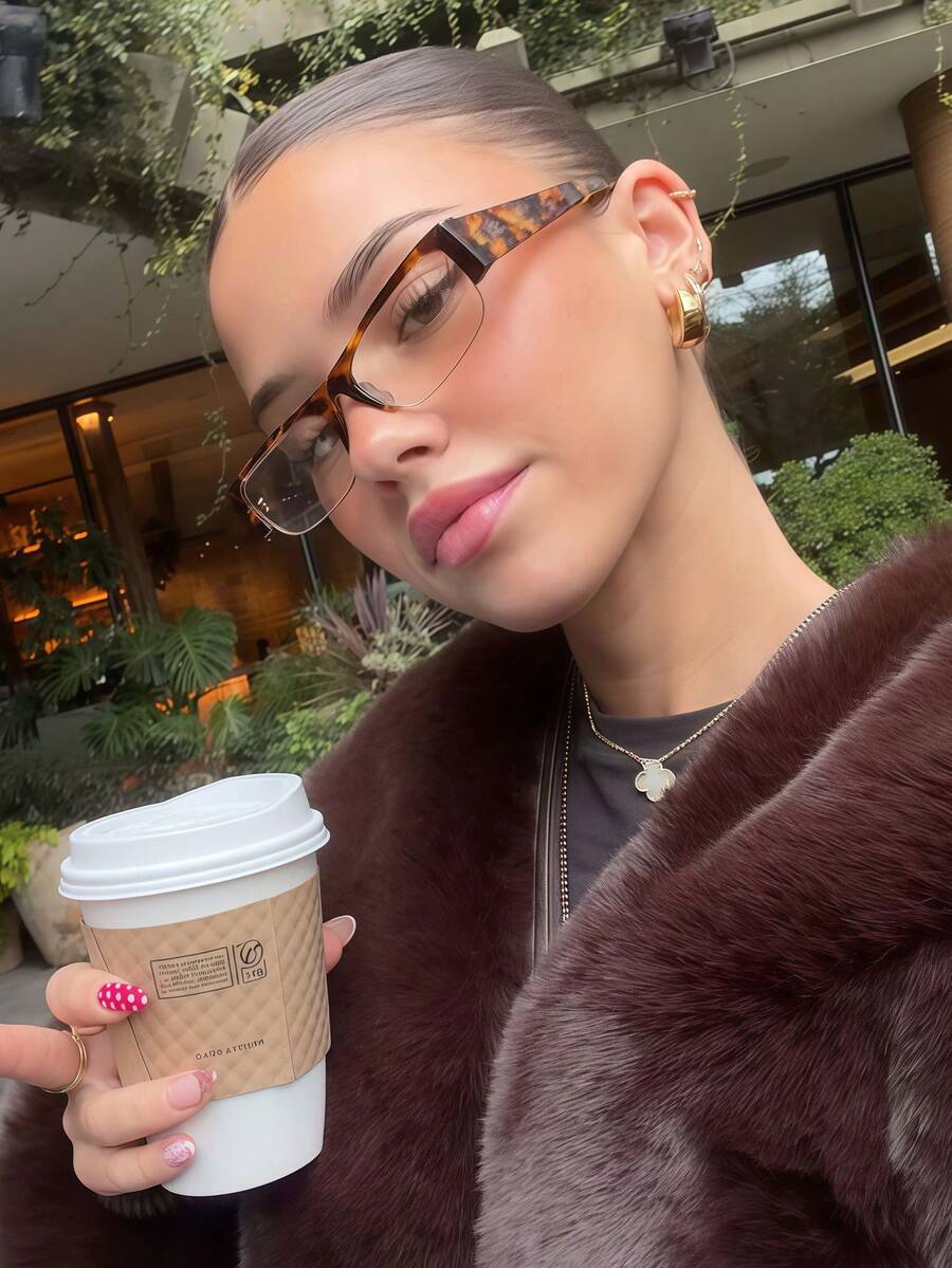 1pc Rectangular Half-Frame Fashion Eyeglasses, Transparent Eyeglass Frame, Thick Frame Glasses, Retro Versatile Casual Women Glasses, Transparent Eyewear, Suitable For Daily Wear, Street Style, Vacation, Autumn/Winter Matching.