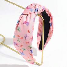 1pc Elegant Butterfly Print Headband, Fashionable Sweet Wide Knotted Top Head Hoop, Versatile Hair Accessory - Multicolor - View 4