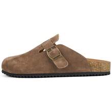 Womens Suede Clogs Mens Genuine Leather Mules Cork Footbed Sandals With Arch Support - Light Brown - View 4