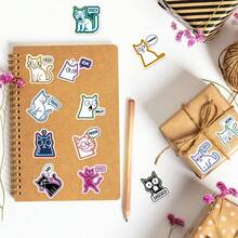 15张全新抽象猫咪贴纸 - 创意可爱趣味猫咪主题宠物贴纸，防水涂鸦贴纸 - 彩色 - 查看 7