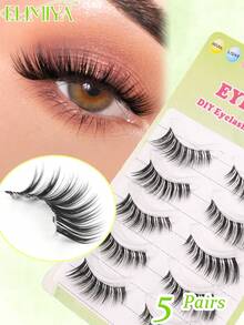 5对分层透明茎轻盈欧美风分段式假睫毛，柔软舒适持久卷翘 - 黑色 - 查看 2