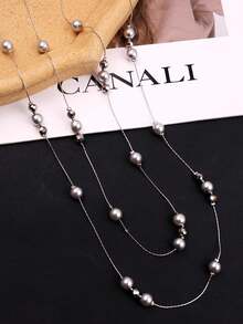 1pc Asymmetrical Long Beaded Necklace, Minimalist Charming Layered Clavicle Chain, Sweater Chain Suitable For Daily & Vacation Wear - Multicolor - View 9