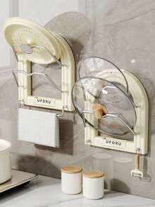 Kitchen Pot Lid Rack, Strong Suction Cup Countertop Lid Holder, Double-Layer Pot Lid & Utensil Storage Organizer - Multicolor - View 9