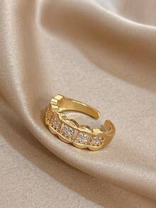 18K Gold Plated Copper Double-Layer Color-Block Zirconia Open Gold Ring For Women, Gold Plated Ring, Jewelry Set, Suitable For Daily Wear, Festivals, Parties, Dating, Beach, Easter, Mother's Day, Summer Jewelry, Valentine's Day Gifts, Gifts For Mom, Bohemian Style Jewelry - Multicolor - View 8
