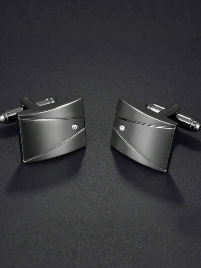 1 Pair Gun Black Cubic Zirconia Copper Cufflinks For Men