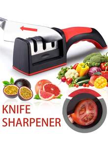 1pc Multi-Function Household Plastic Knife Sharpener, With 4 Sharpening Slots, 3-Stage Sharpening, Kitchen Manual Sharpening Stone, Handheld Multi-Function Quick Sharpening Tool, With Base Kitchen Accessory, Suitable For Scissors And Other Accessories Quick 3-Stage Repair, Tungsten Steel Material - Multicolor - View 3