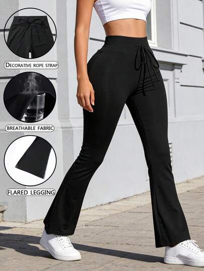 Women's Summer Casual Drawstring Waist Elastic Leg Wide Leg Flare Pants, Suitable For Sports, Business, Casual, Graduation, Back To School, Teacher Outfits