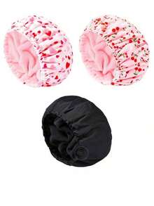 1pc Adjustable Plush Shower Cap, Waterproof Polyester Absorbent Microfiber 3-In-1 Hair Drying Cap Sleep Bonnet - Màu đen, 1 chiếc - Xem 10