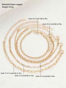 5pcs Bracelet Set, Fashion Minimalist Paperclip Chain, Bead Chain, Wave Chain, Blade Chain, Twist Chain Bracelets, Luxury Niche Personalized Chain Accessories Suitable For Girls And Women (Bead Quantity Random) - Yellow Gold - View 2