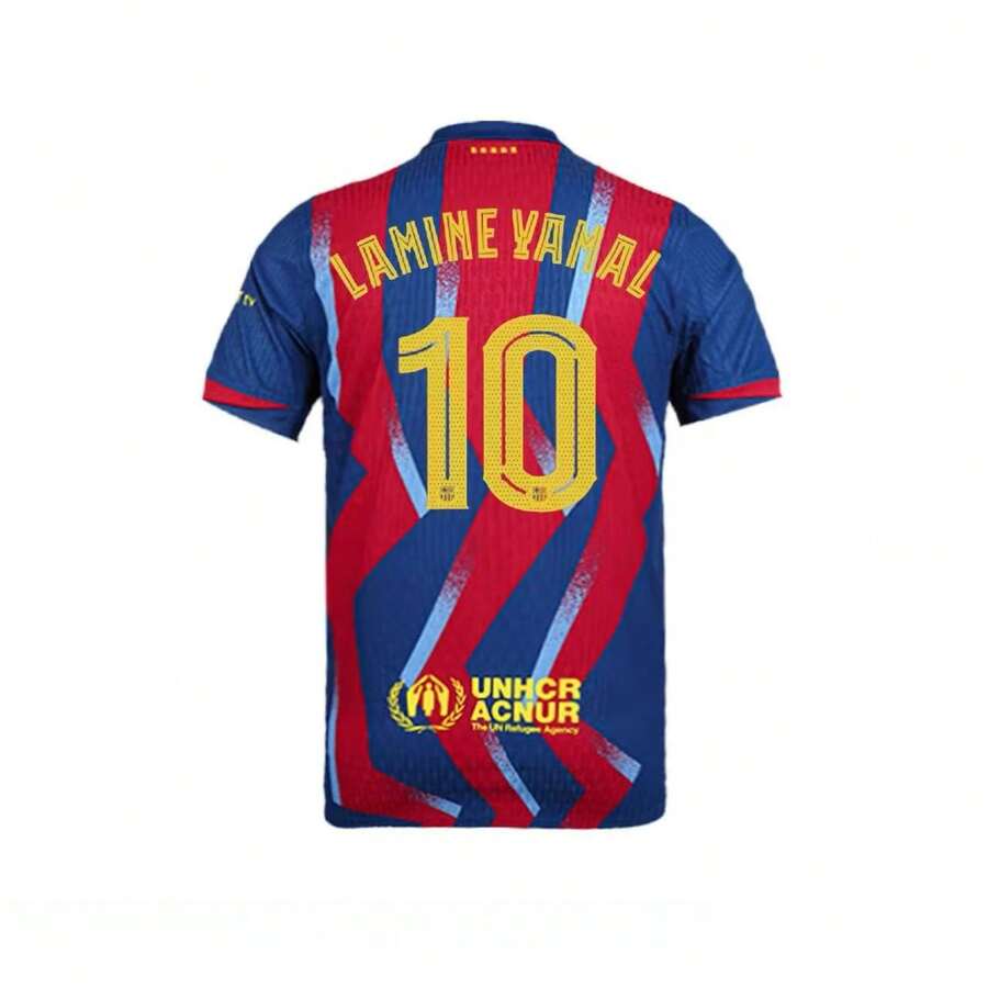 25-26 Barcelona Three Away Games, Yamal Football Jersey, Number 10 - Blue - View 1