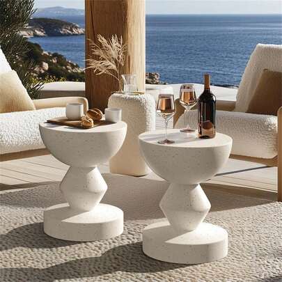 Thickened Pedestal Lightweight Accent End Table In White Concrete By FATIVO