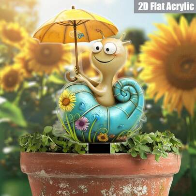 2D平面，1个，迷人夏季亚克力花园插牌，户外装饰，适用于花盆、草坪、庭院、花园艺术，送朋友的礼物，夏季装饰，2D平面