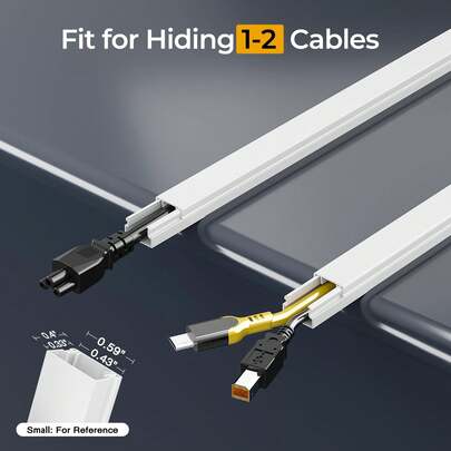 63英寸壁挂式单线电缆遮蔽器，高品质电缆遮蔽器，可隐藏电视线、照明线、音响线，安装简便，尺寸：宽0.59英寸 x 高0.4英寸，白色