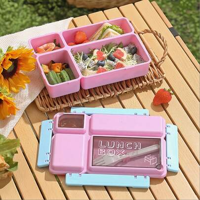 1个午餐盒，4格防漏便当盒，适合学校、旅行、户外用餐，可微波炉加热和洗碗机清洗