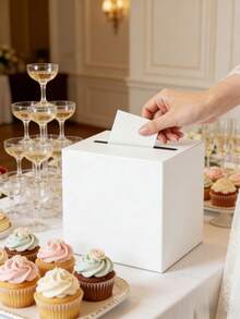 1件裝優雅白色卡片盒，嬰兒洗禮、婚禮現金盒收納盒，嬰兒洗禮、週年紀念、生日派對、畢業典禮桌上裝飾禮盒，婚禮裝飾禮盒，家居裝飾禮盒，房間裝飾禮盒，派對新娘最受歡迎的禮盒 - 彩色 - 查看 5