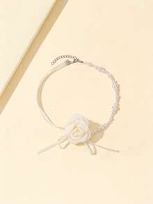 1件装女士山茶花珍珠项链颈链多层花朵颈链配饰 - 彩色 - 查看 7