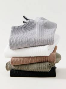 1/5 Pairs Random Men's Solid Color Silicone Non-Slip Breathable Absorbing Casual Boat Socks, Suitable For Spring And Summer - Multicolor - View 6