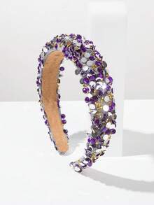 1pc Summer New Colorful Sponge Heightening Headband, Korean Style Rhinestone Embellished Luxury Versatile Headpiece, Suitable For Women Accessories & Summer Outfit Matching Hairband - Purple - View 5