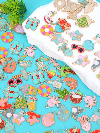 Bộ 20/50 chiếc mặt dây chuyền hình bạch tuộc vỏ sò dễ thương, nhiều loại mặt dây chuyền tráng men để làm khuyên tai, vòng tay, vòng cổ, trang sức DIY, hỗn hợp ngẫu nhiên các hình động vật biển, đồ dùng bãi biển.