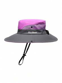 1件装女士夏季遮阳帽沙滩帽宽檐户外防紫外线帽可折叠透气网眼马尾辫渔夫帽 - 英文刺繡馬尾漁夫帽 - 查看 22