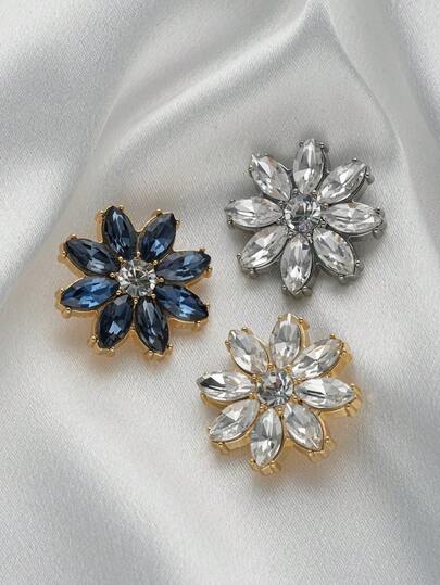 6 chiếc cúc kim loại pha lê sang trọng, mạ vàng - màu xanh da trời đậm, xanh hải quân và đá quý trong suốt, thích hợp cho áo khoác nhung, vest, váy, đồ thủ công DIY, hộp quà và phụ kiện thời trang, cúc trang trí quần áo họa tiết hoa, chế tác tinh xảo.