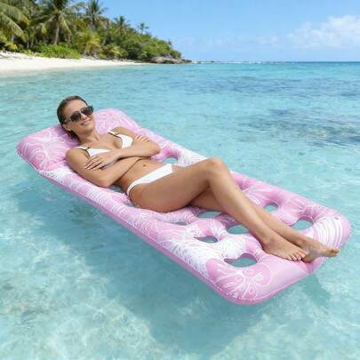 Flotador inflable para piscina, tumbona inflable flotante para adultos, flotador inflable grande y grueso con centro de malla suave, dispositivo flotante inflable de PVC para adultos, diseño plegable rápido y duradero de PVC con correa, adecuado para piscina, juegos al aire libre en la playa, fiesta en la piscina, tomar el sol en verano, artículo esencial de verano, apto para playas y piscinas