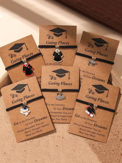 6 Set Of Creative Stainless Steel 2026 Graduation Cap, Bachelor's Uniform, Book Pendant, Bracelet, AndSet, Graduation Gift