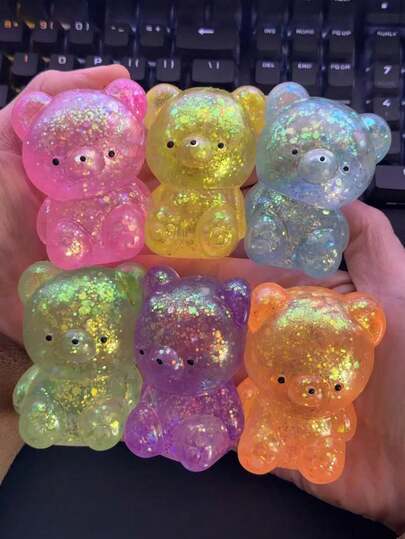 1pc Glitter Crystal Bear, Axolotl, Soft Slow Rebound Stress Relief Toy, Tabby Squishy Toy, Portable Squeeze Toy, Suitable For All Ages, Autism, Holiday Gifts, Cute Birthday Present