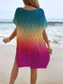 女士沙滩罩衫，时尚休闲镂空印花泳衣罩衫（不含泳衣） - 彩色 - 查看 2